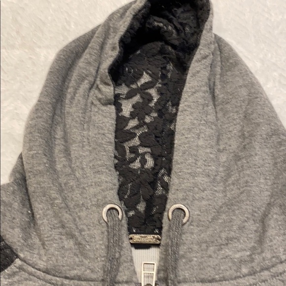 Miss Me Zip hoodie with lace design Grey & Black Jacket XS - Picture 9 of 9